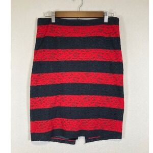 The Limited Lace Pencil Skirt Womens 10 Red Black Striped Floral Overlay Lined